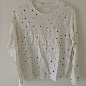 NWT Lands' End White Long Sleeve Supima Cotton Shirt Black and Gray Polka Dots
